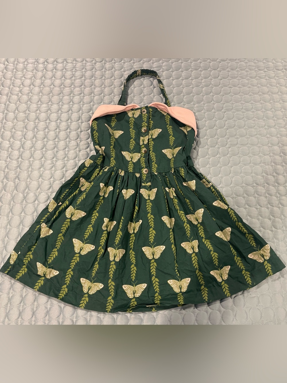 Kate Quinn Butterfly Vine Halter Dress Green 100% Organic Cotton 2T Peachy Trim